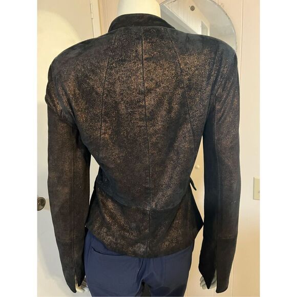 CK Calvin Klein Leather? Black & Gold Women’s Jacket w/Pockets Moto Style Size 6 - Picture 5 of 8